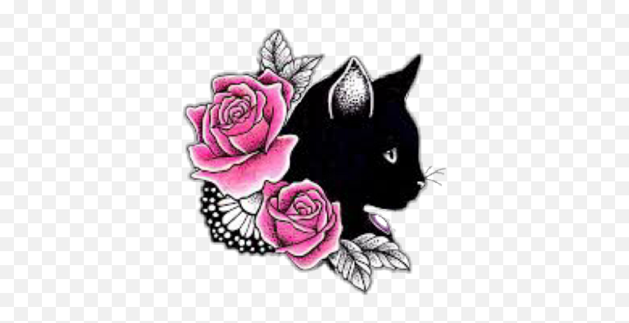 Blackcat Cat Roses Flowers Cute Tumblr Aesthetic Paste - Cat And Flowers Tattoo Emoji,Flower Emoji Copy And Paste