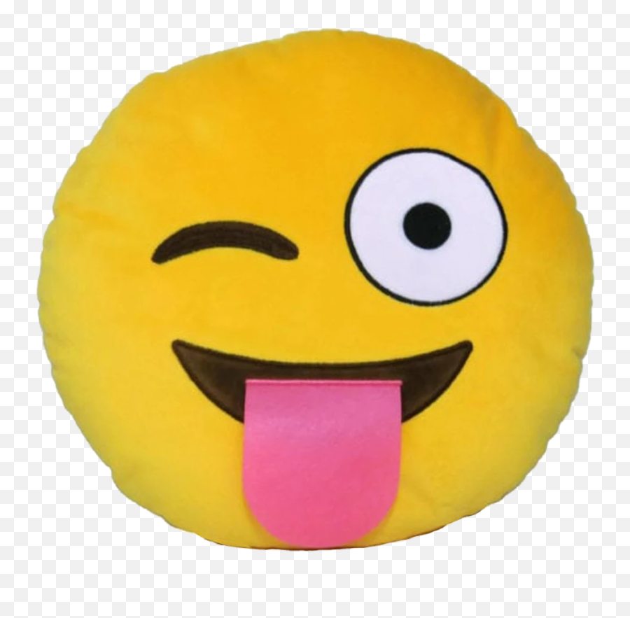 Emoji Smiley Emoticon Yellow Round Winking Eye Pillow - Tongue Out Emoji Pillow,Smiley Emoji