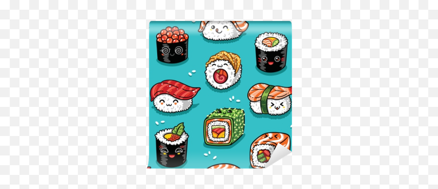 Sushi And Sashimi Seamless Pattern In Kawaii Style Vector Illustration Wall Mural U2022 Pixers - We Live To Change Sushi Cute Emoji,Sushi Emoji