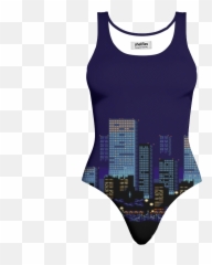 8 - Bit Skyline Onepiece Swimsuit Active Tank Emoji,Urban Emoji