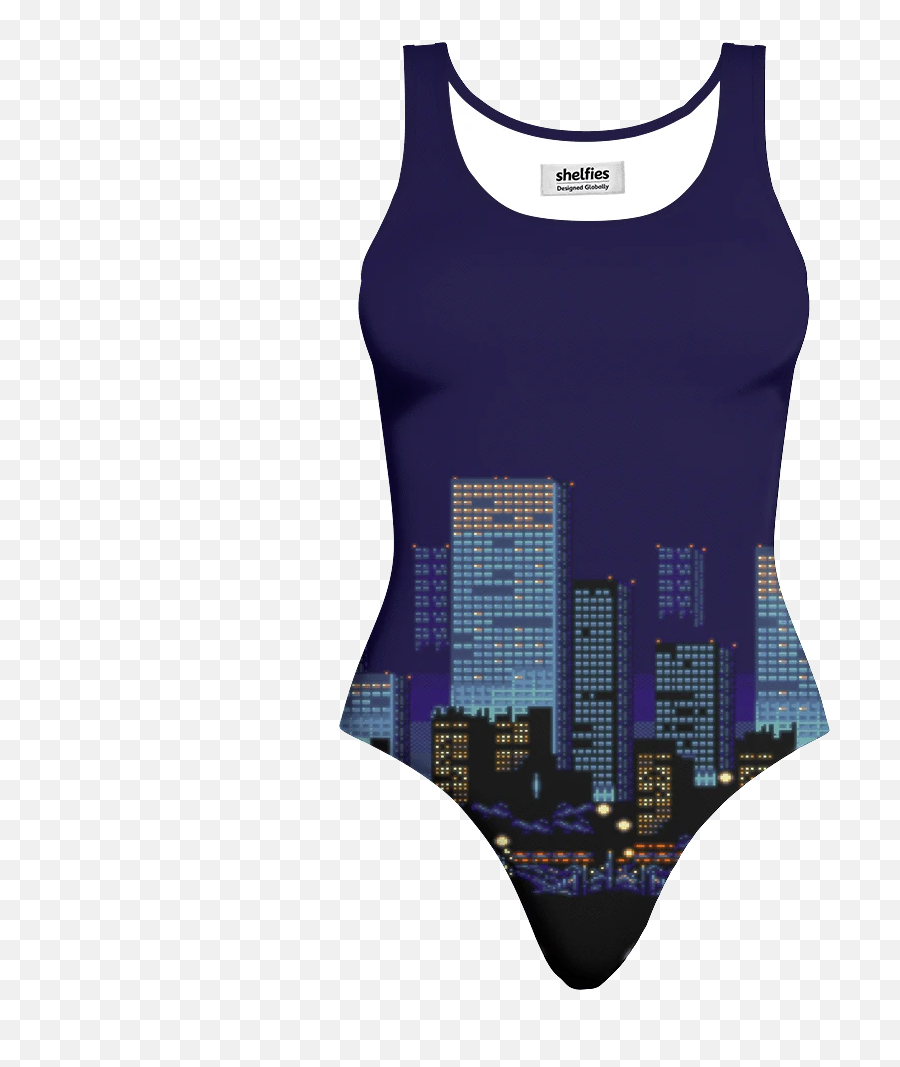 8 - Bit Skyline Onepiece Swimsuit Active Tank Emoji,Urban Emoji