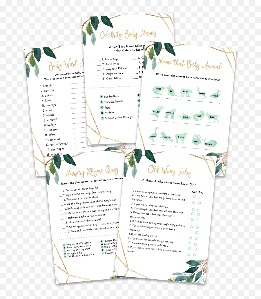 Greenery Geometric Baby Shower Game - Paper Emoji,Spread Legs Emoji