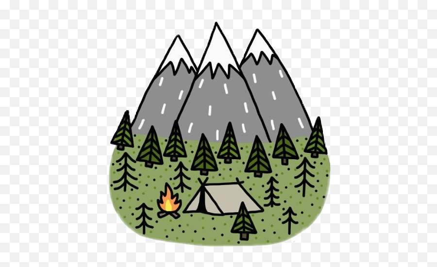 Grass Camping Tent Tree Mountains Snow - Hiking And Camping Birthday Cards Emoji,Tree Fire Emoji