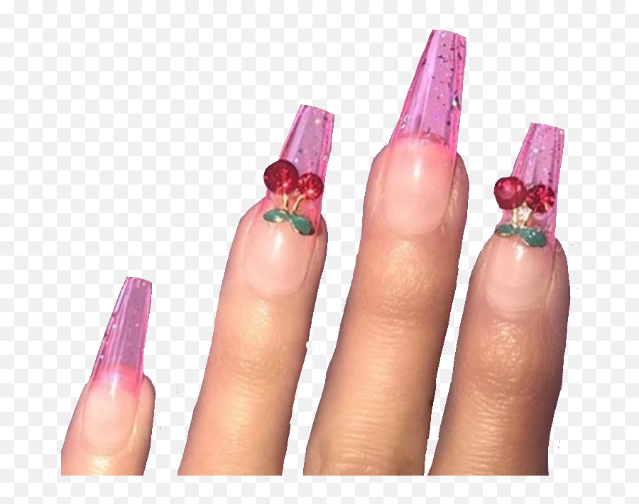 Nails Aesthetic Cherries These Nails - Nail Polish Emoji,Emoji Manicure