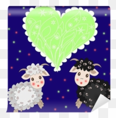 Christmas Card With Cute Sheep And Heart On Purple Background Wall Mural U2022 Pixers U2022 We Live To Change - Party Supply Emoji,Sheep Emoticon