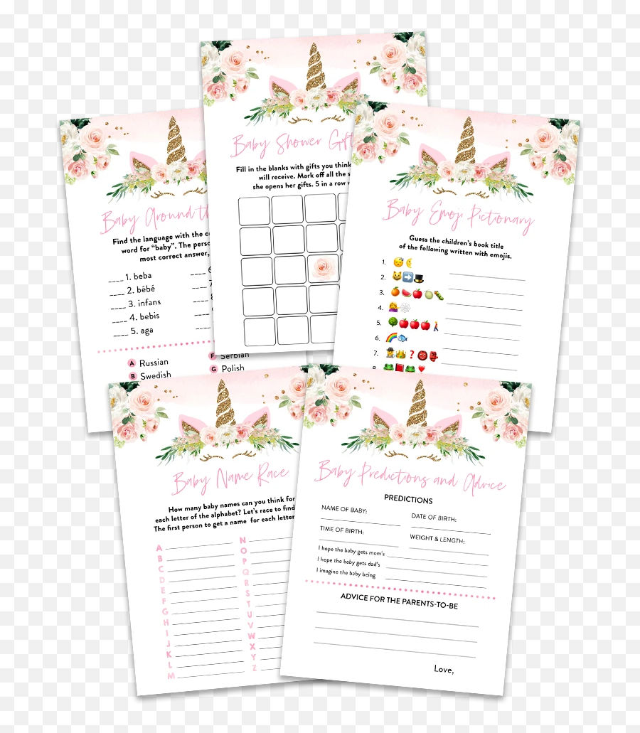 Blush Pink Floral Unicorn Baby Shower - Paper Emoji,Send Me An Emoji Game