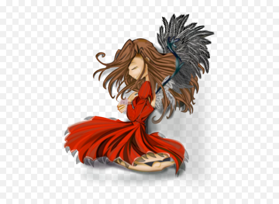 Girl With Red Feathered Dress - Angel Anime Drawing Emoji,Red Dress Dancing Emoji