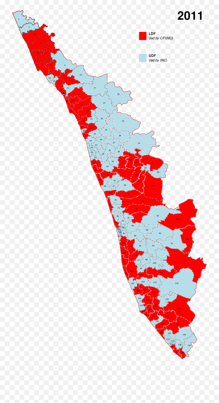 Map Of Kerala Showing 2011 Assembly Election - 2016 Election Results Kerala Emoji,Emoji Marker
