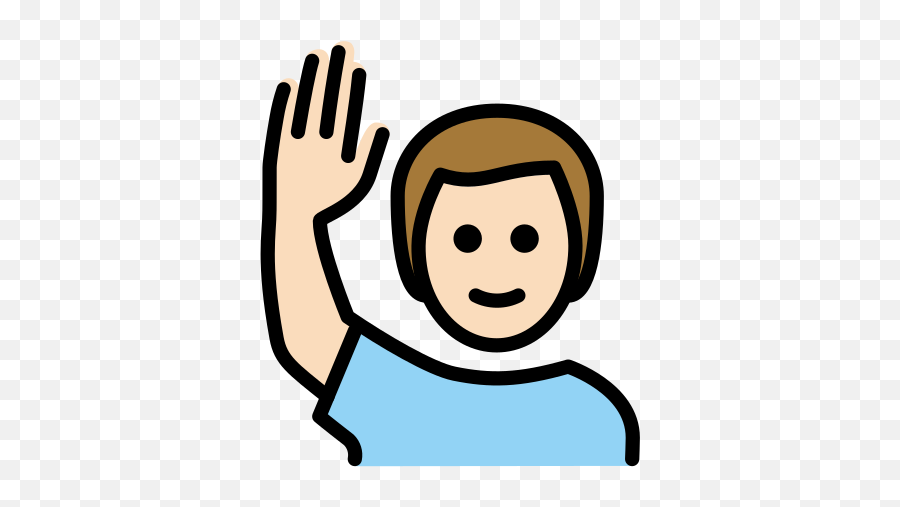 U200d Man Raising Hand Light Skin Tone Emoji - Clip Art,Raised Eyebrow Emoji Text