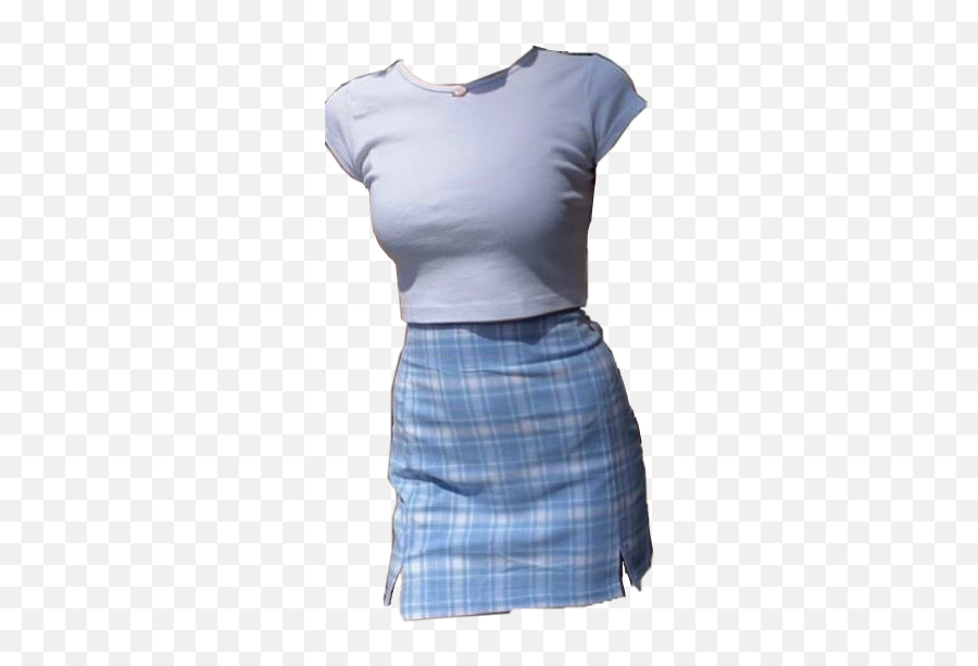 Outfit Blueskirt Skirt Plaid Sticker - Crew Neck Emoji,Emoji Shirt And Skirt