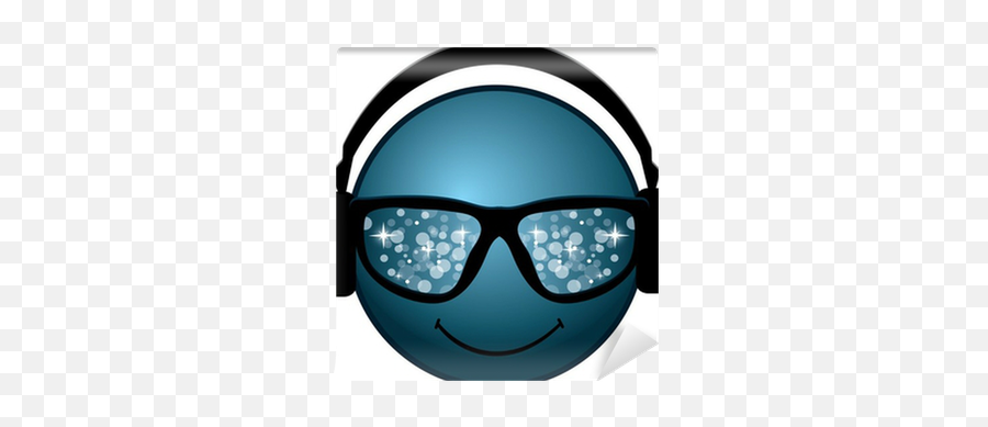 Smiling Blue Smiley With Glasses And Headphones Wall Mural U2022 Pixers - We Live To Change Smiley Face With Sunglasses And Headphones Emoji,Glasses Emoticon