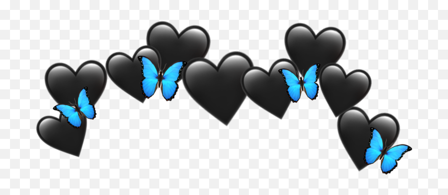 Emoji Black Hearts Butterflies Crown - Black And Blue Heart Emoji,Black Crown Emoji