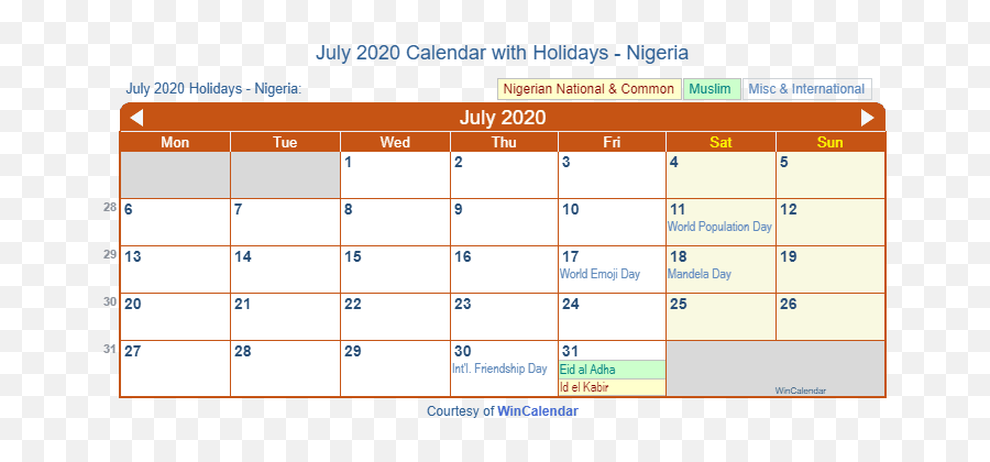 Print Friendly July 2020 Nigeria - Number Emoji,Muslim Symbol Emoji