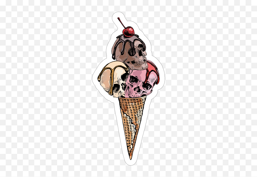 Ice Cream Cone With 3 Skull Scoops Sticker - Skull Ice Cream Cone Emoji,Ice Cream Sun Emoji