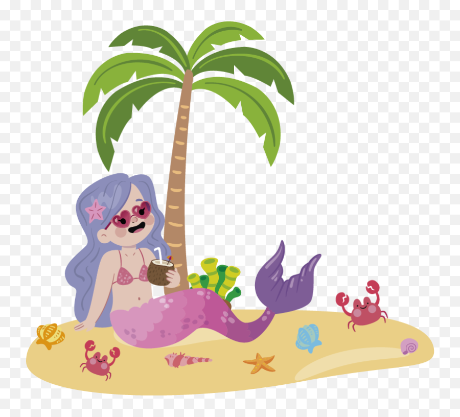 Mermaid On The Beach Illustration Wall Art - Sticker Emoji,Is There A Mermaid Emoji