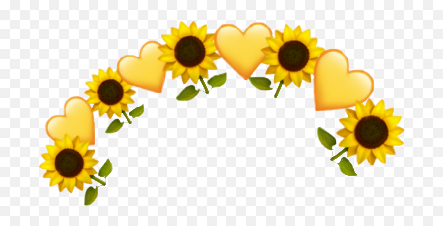 Sunflower Yellow Emoji Crown Heart Flower Hearts Flower - Yellow Flower Crown Png,Sunflower Emoji