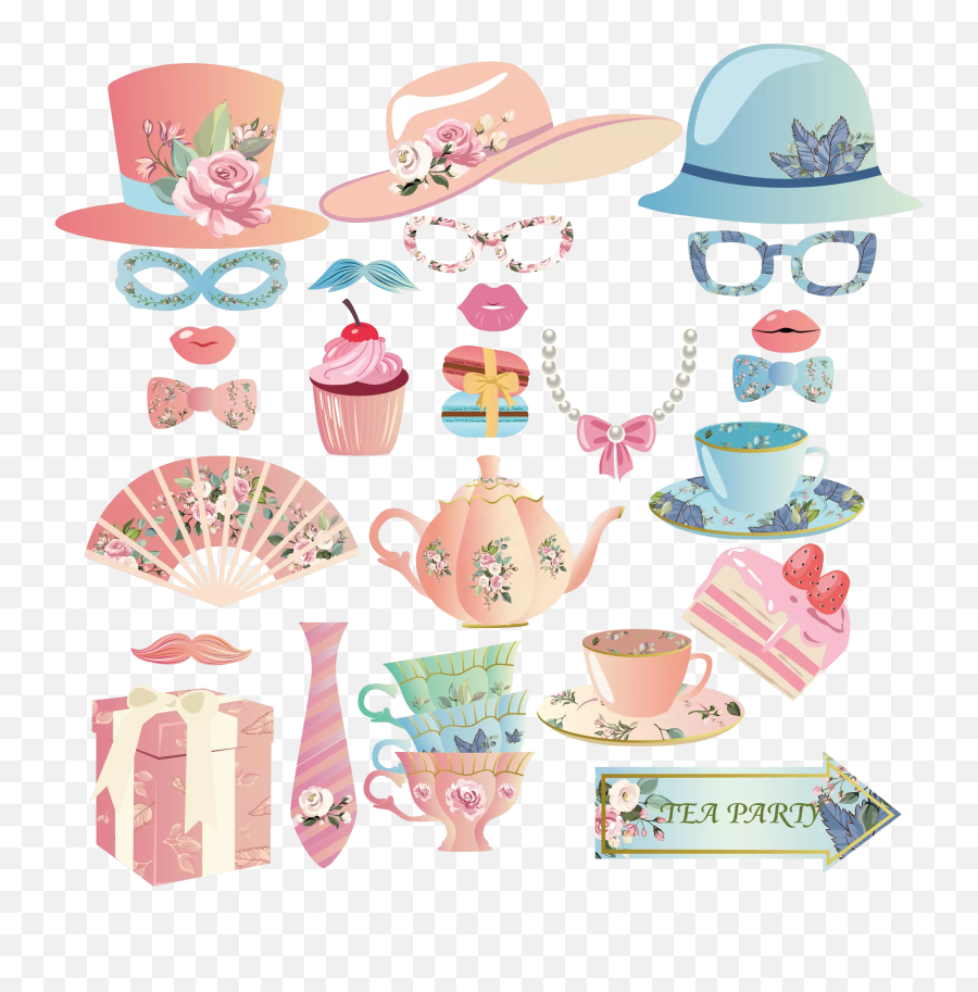 Pz185 25pcs Tea Party Photo Booth Props Kids Birthday Party Supplies Paper Photo Props - Alice In The Wonderland Mad Tea Party Tea Pot Emoji,Emoji Party Hats