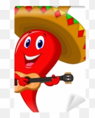Chili Pepper Mariachi Wearing Sombrero - Cartoon Chips And Salsa Emoji,Sombrero Emoticon