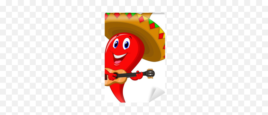Chili Pepper Mariachi Wearing Sombrero - Cartoon Chips And Salsa Emoji,Sombrero Emoticon