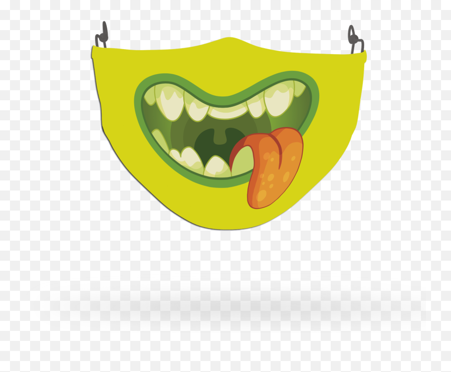 Yellow Scary Monster Face Covering Print 3 - Illustration Emoji,Green Tongue Emoji