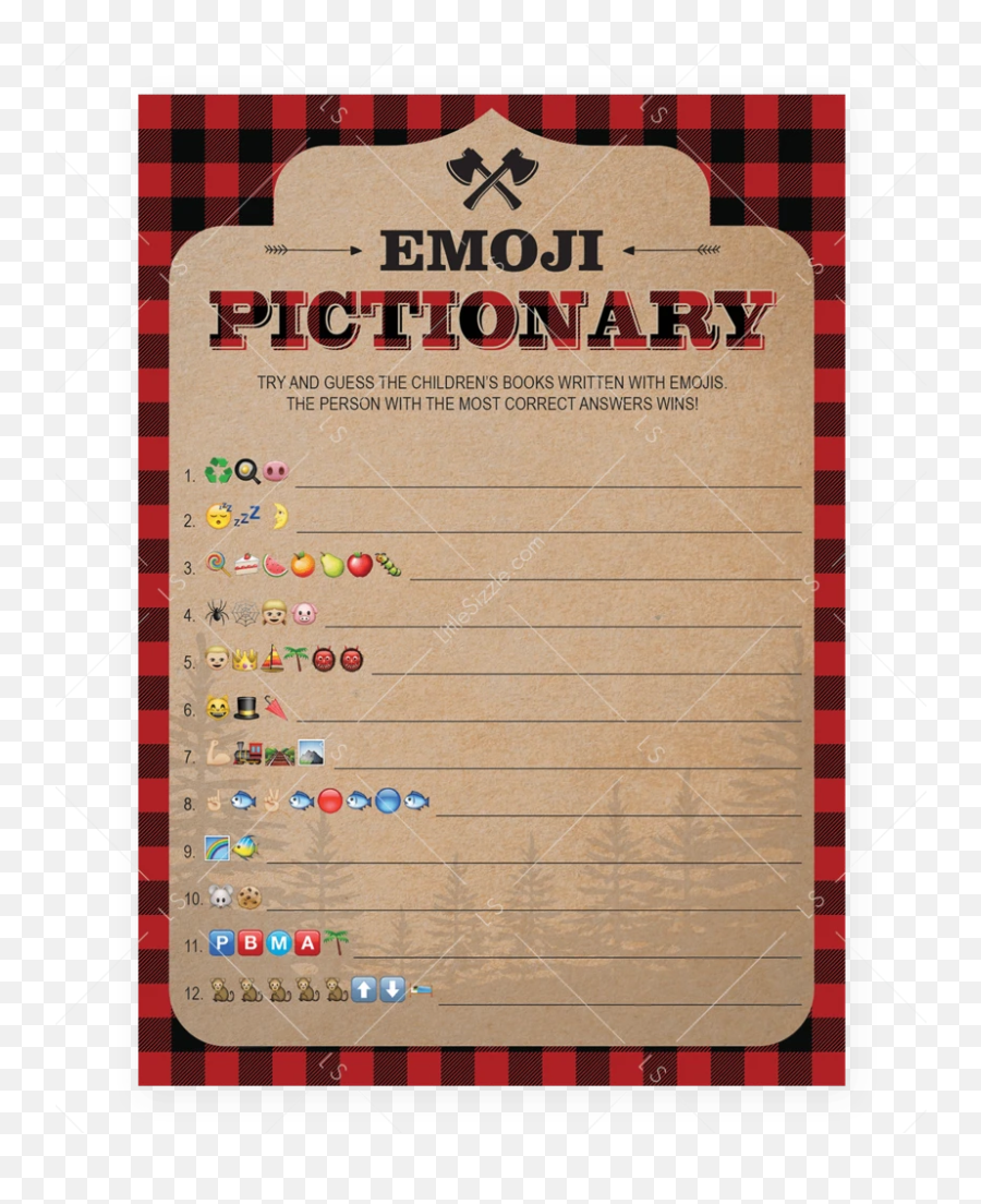 Lumberjack Themed Baby Shower Emoji Pictionary Printable - Paper,Emoji Binder