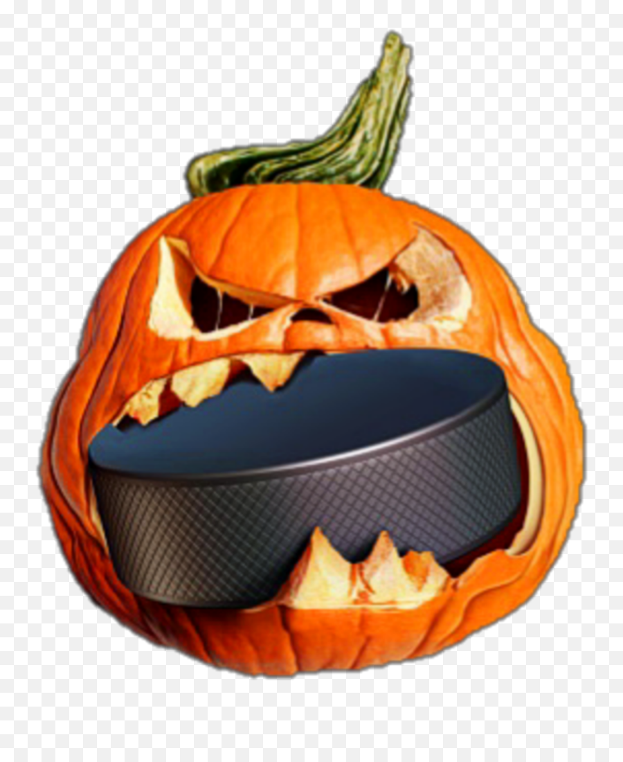 Pumpkin Hockey Puck Jackolantern - Hockey Pumpkin Emoji,Hockey Puck Emoji