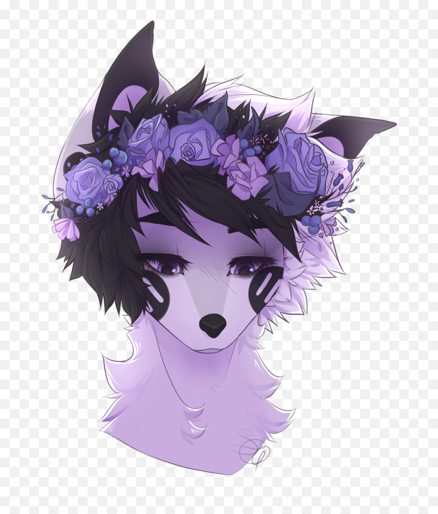 Anime Flower People Drawings - Anime Wolf With Flower Crown Emoji,Flower In Hair Emoji