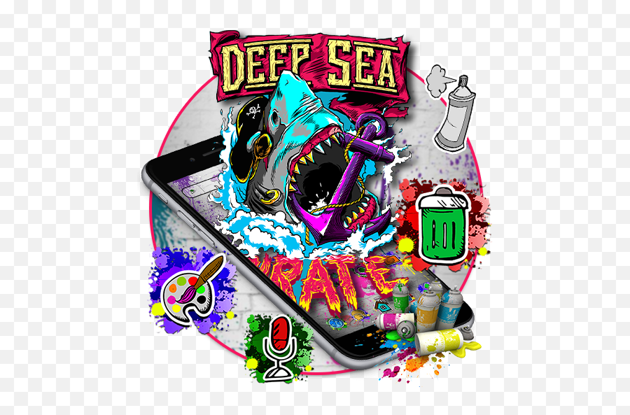 2020 Pirate Shark Graffiti Theme Android App Download - Language Emoji,Shark Emoji Android