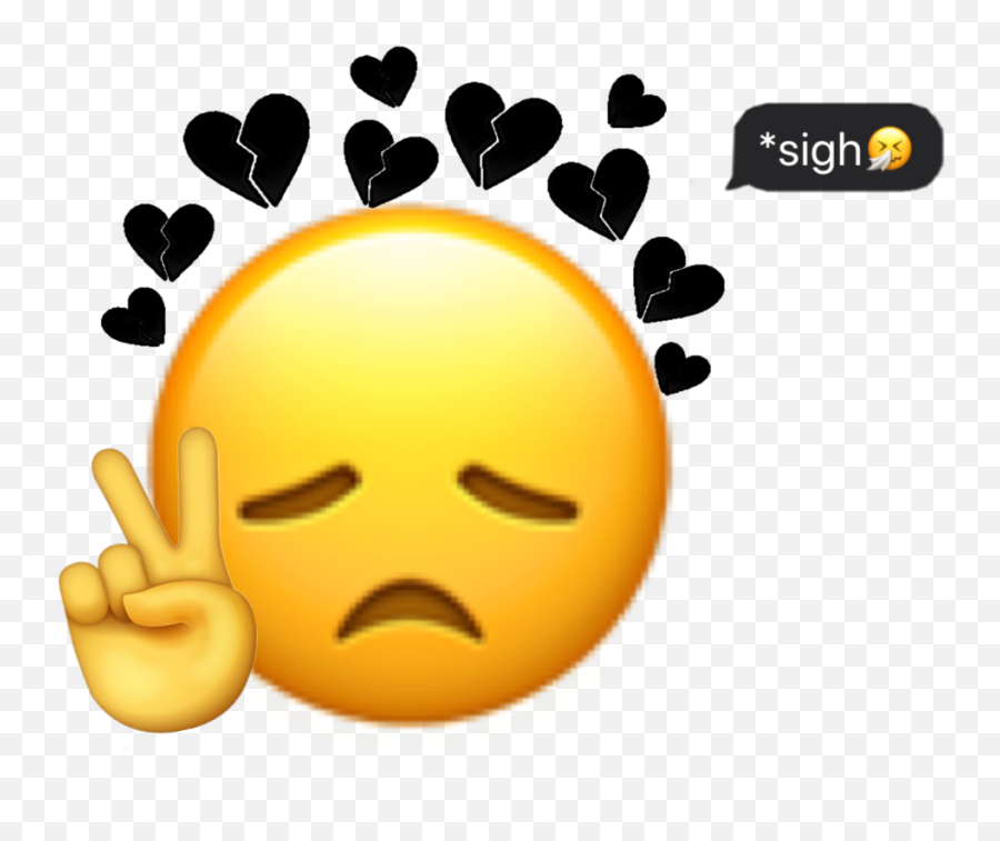 Sad Broken Emoji - Black Heart Crown Transparent,Emoji Sigh