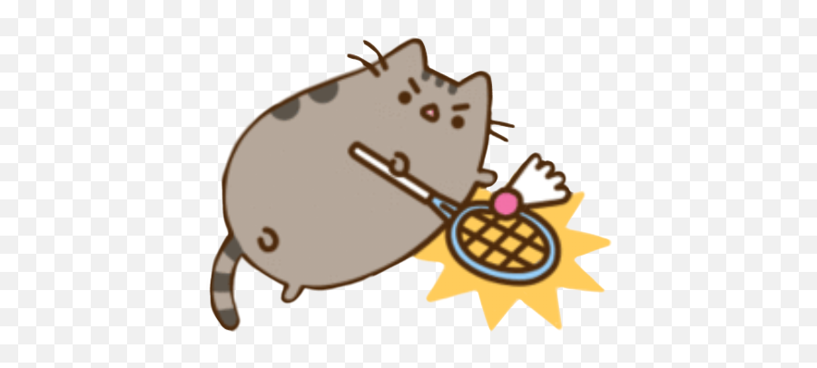 Tense Cat Cute Mood Busheen - Cat Playing Badminton Emoji,Tense Emoji