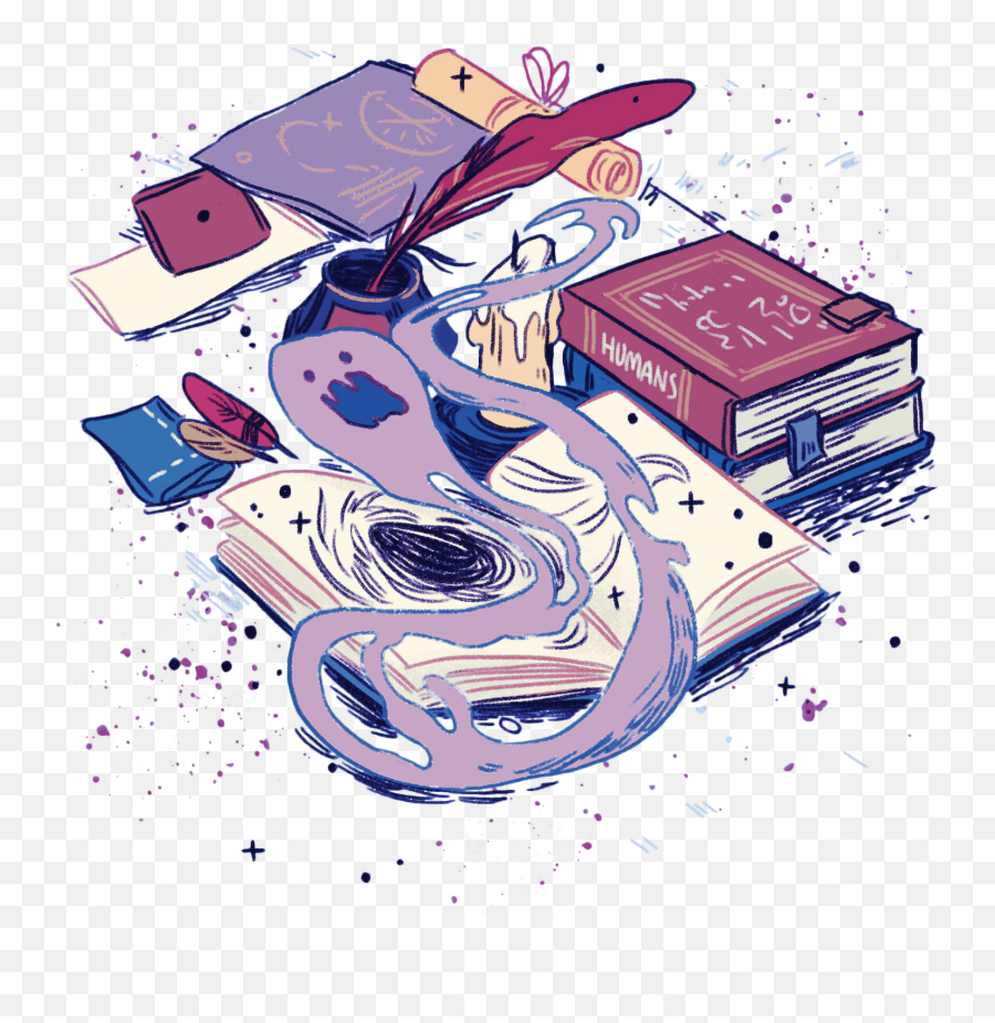 Drawing Book Feather Magic Ghost Candle - Cartoon Emoji,Ghost Book Emoji