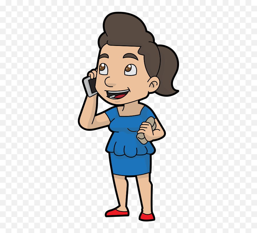A Cartoon Businesswoman Chatting - Clipart People On The Phone Emoji,Hand Chin Emoji