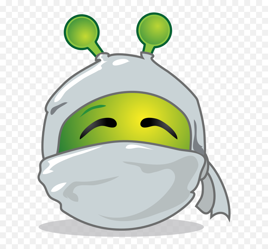 Smiley Green Alien White Ninja - Cartoon Emoji,Blush Emoticon