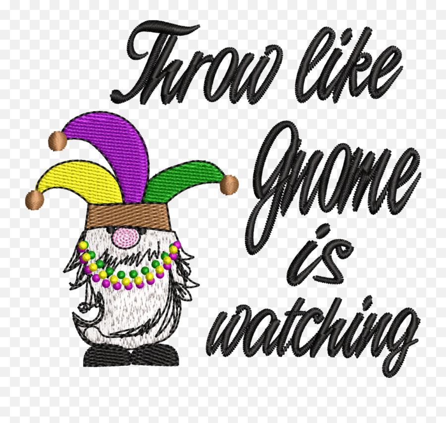 Mardi Gras Gnome Machine Embroidery Design 6x6 - Cartoon Emoji,Gnome Emoji