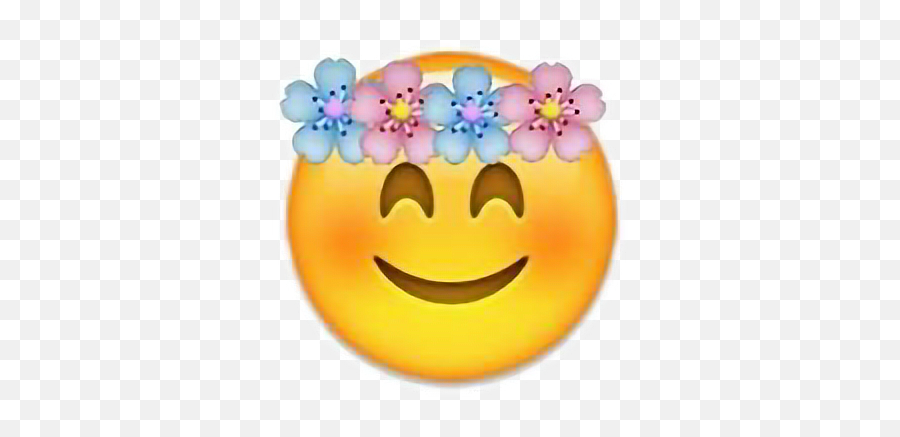 Emoji Flower Blue Pink Happy Beautiful - Emoji Iphone Fundo Branco,Happy Flower Emoticon