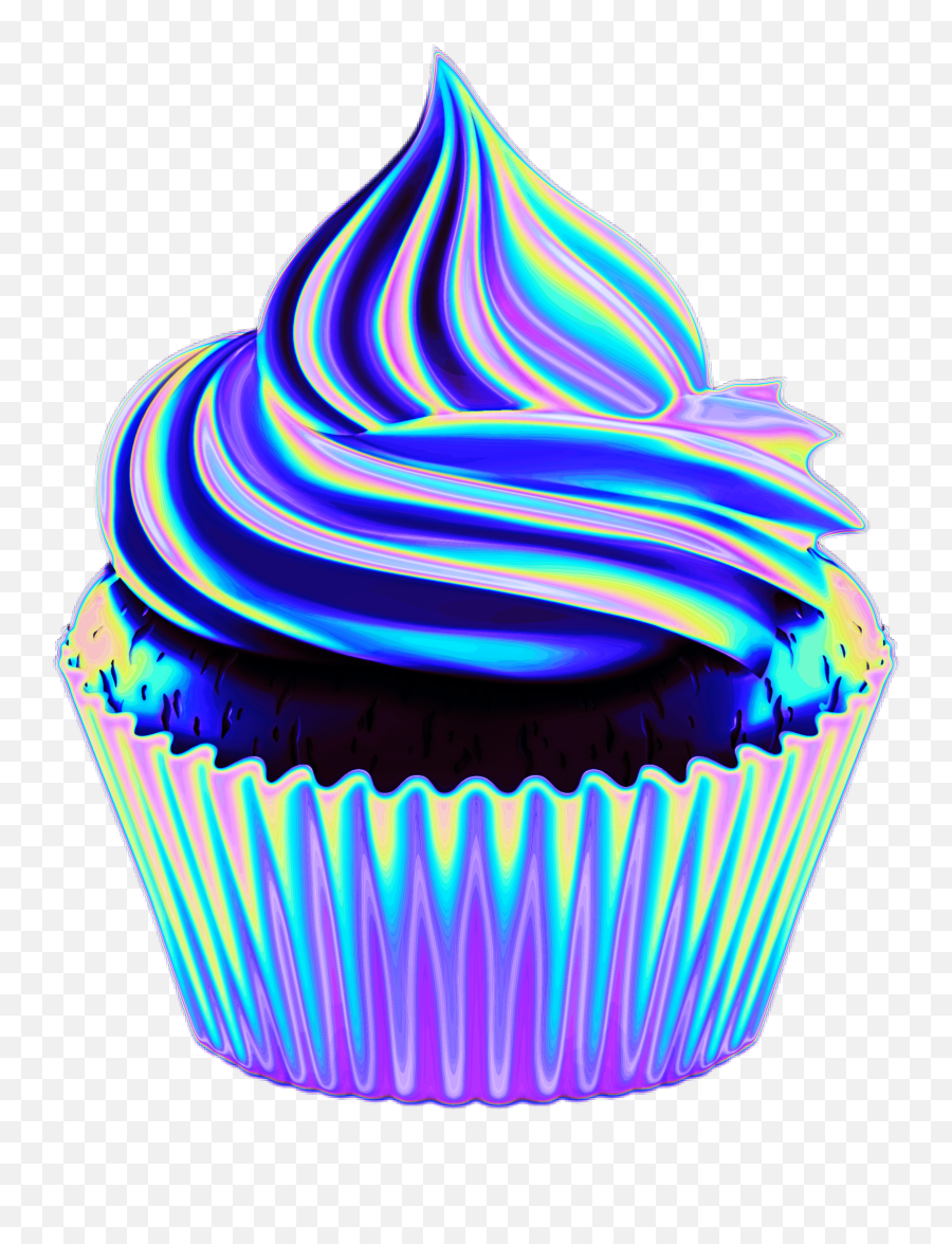 Cupcake Cake Holographic Dinah Sticker - Aesthetic Blue Cake Sticker Emoji,Emoji Cupcake Cake