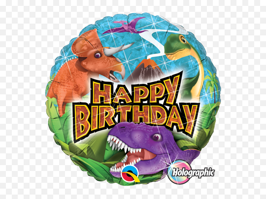 18 Qualatex Foil Balloon - Holographic Happy Birthday Balloon Emoji,Dinosaur Emoji