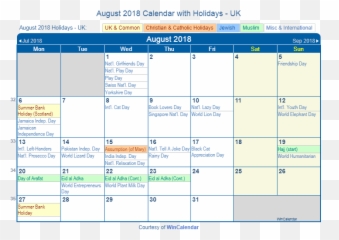 August 2018 Calendar with Holidays - United Kingdom December 2019 Emoji