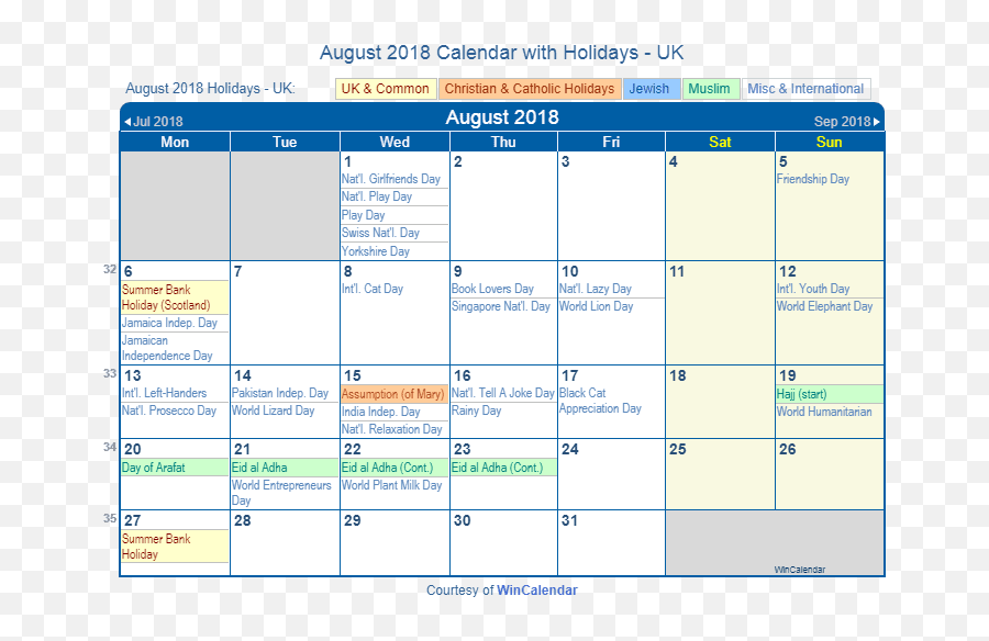 August 2018 Calendar With Holidays - United Kingdom December 2019 Calendar Holidays Emoji,Jamaican Emoji
