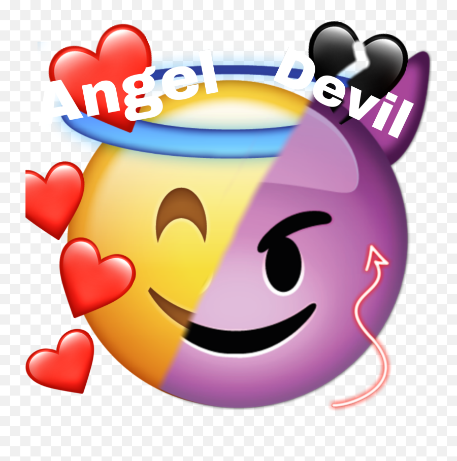 Emojiangeldevil Sticker By Katalinacat - Happy Emoji,Happy Cat Emoji
