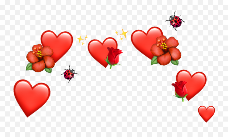 Red Hearts Flowers Roses Ladybird Emoji Crown - Transparent Heart Emoji Crown,Rose Emoji Png