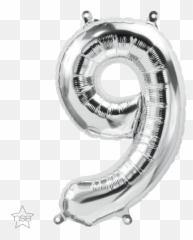 Products - Foil Balloon Number 9 Silver Emoji,Spiral Eyes Emoji