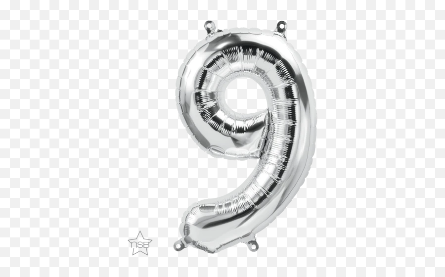 Products - Foil Balloon Number 9 Silver Emoji,Spiral Eyes Emoji