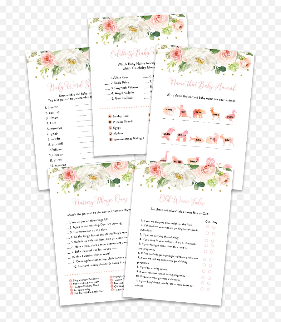 Blush Pink Floral Baby Shower Game Pack - Moth Orchid Emoji,Spread Legs Emoji