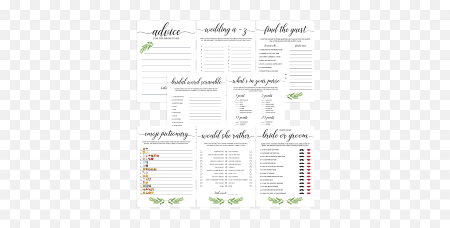 Botanical Emoji Pictionary Bridal Shower Game - Document,Emoji Games