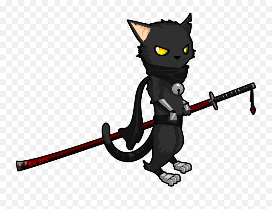 Chibi Emoji Cats Transparent Png - Chibi Samurai Cat,Black Cat Emoticon