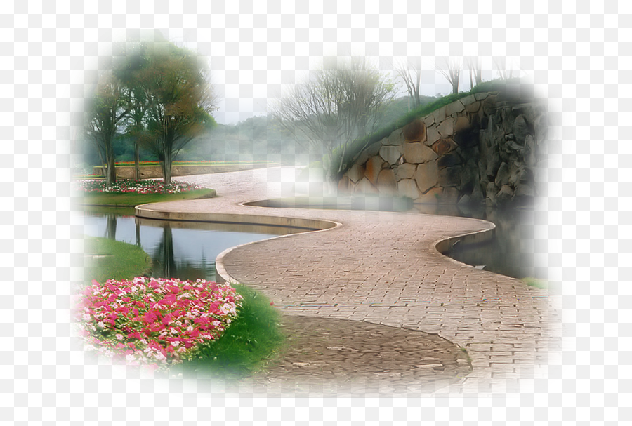 Park Garden Pathway Foreground Background - Fountain Emoji,Hot Spring Emoji