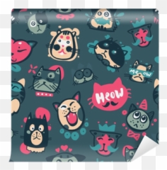 Cute Hipster Cat Faces Kitty Pet Head Avatar Emotion Icons Seamless Pattern Background Vector Illustration Wall Mural U2022 Pixers - We Live To Change Vector Graphics Emoji,Emotion Icons