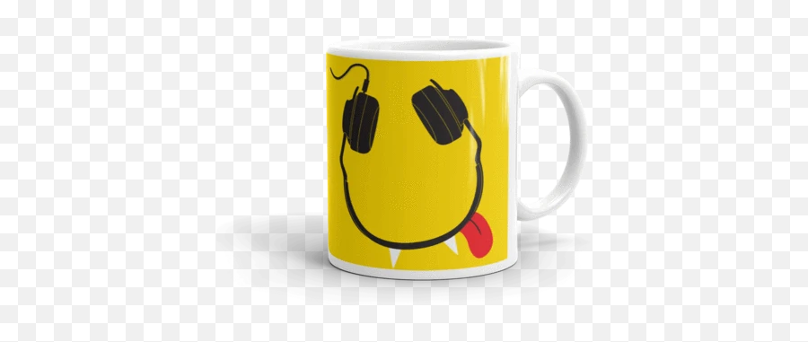 Happy Headphones Mug - Coffee Cup Emoji,Drinking Emoticon