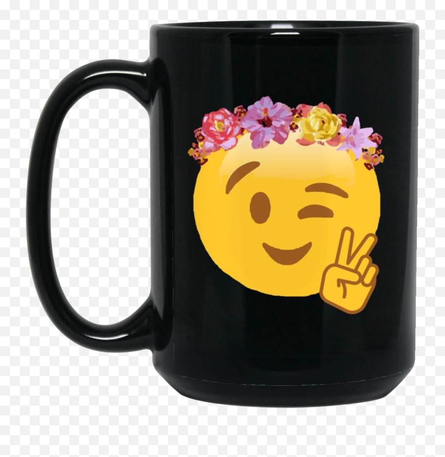 Womens Peace Emoji Laughing Flower Crown Medium Black 15 Oz - 2 Hardest Things In Programming,Crown Emoji